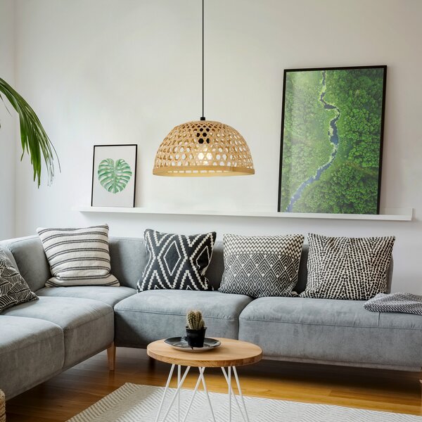 EGLO Suspensie Claverdon, Ø 37 cm, negru/natural, lemn, reglabil, Lemn, Camera de zi / sufragerie, Lemn