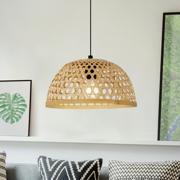 EGLO Suspensie Claverdon, Ø 37 cm, negru/natural, lemn, reglabil, Lemn, Camera de zi / sufragerie, Lemn