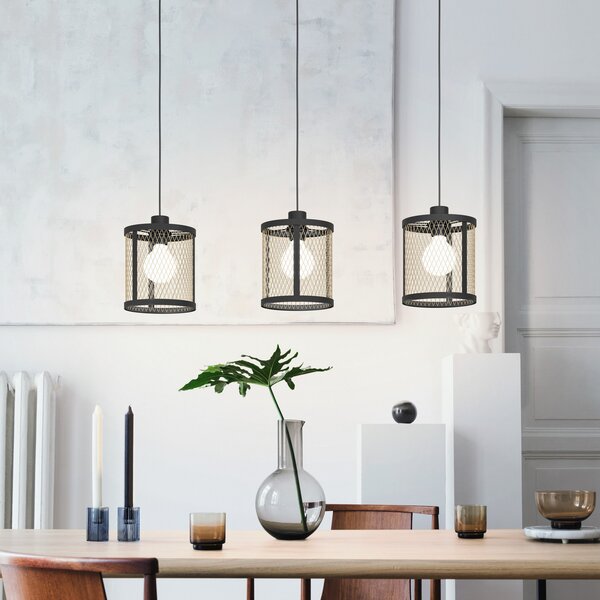 EGLO Lampă suspendată Dellow, lungime 88 cm, negru/albastru, 3 lumini, reglabil, Negru, Camera de zi / sufragerie, Metal, Modern