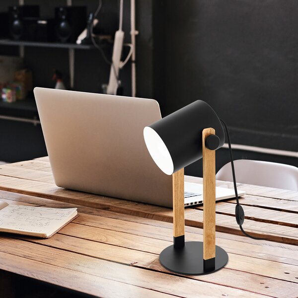 EGLO Lampă de masă Hornwood, înălțime 42 cm, negru/maro, oțel, Negru, Camera de zi / sufragerie, Metal, Modern