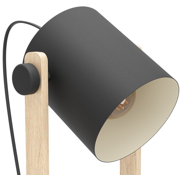 EGLO Lampă de podea Hornwood, înălțime 140 cm, negru/maro, oțel, Negru, Camera de zi / sufragerie, Metal, Modern