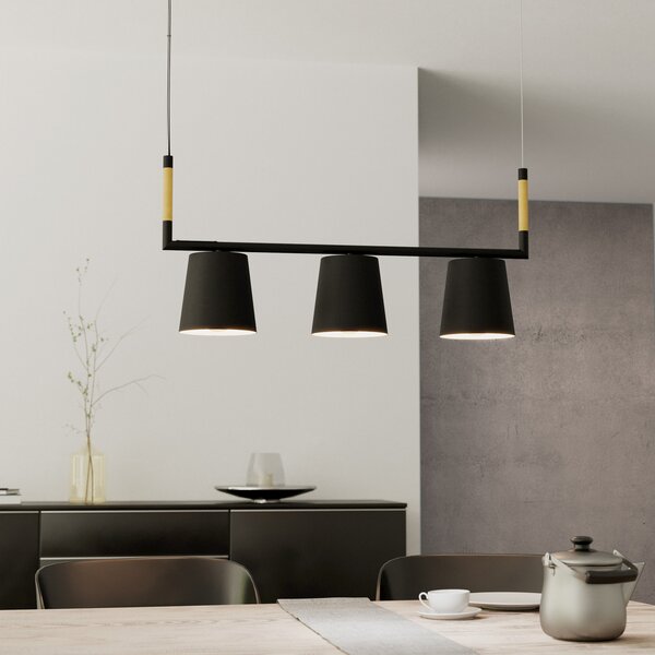 EGLO Lampă suspendată Lacey, lungime 78 cm, negru, 3 lumini, oțel, reglabil, Negru, Camera de zi / sufragerie, Metal, Modern