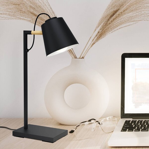 EGLO Lampă de masă Lacey, înălțime 48,5 cm, negru, oțel, Negru, Camera de zi / sufragerie, Metal, Modern