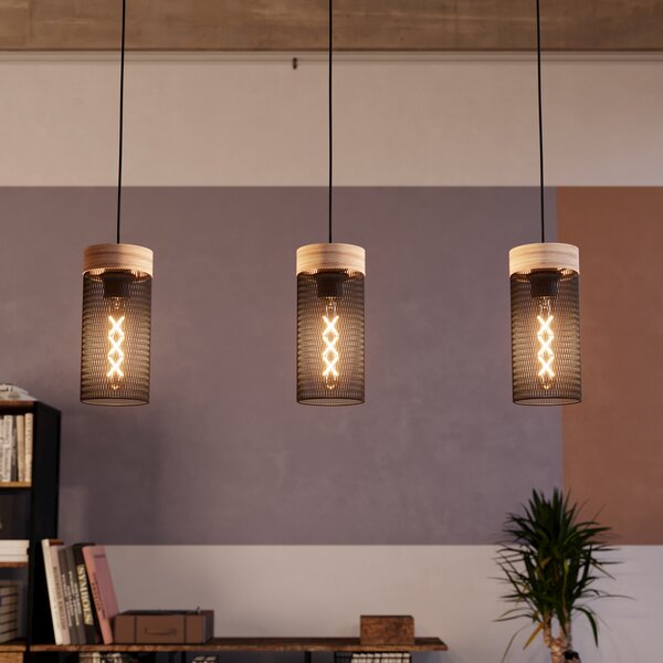 EGLO Lampă suspendată Klinsdale, negru/maro, cu 3 lumini., reglabil, Negru, Camera de zi / sufragerie, Metal, Design industrial