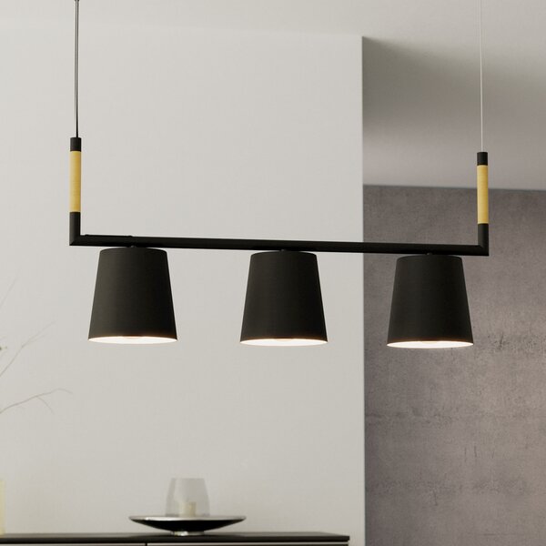 EGLO Lampă suspendată Lacey, lungime 78 cm, negru, 3 lumini, oțel, reglabil, Negru, Camera de zi / sufragerie, Metal, Modern