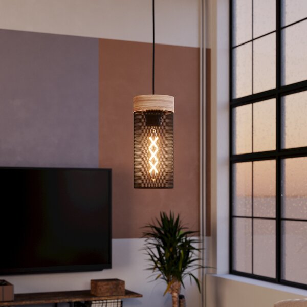 EGLO Lampă suspendată Kilnsdale, Ø 11 cm, negru/maro, oțel, reglabil, Negru, Camera de zi / sufragerie, Metal, Design industrial