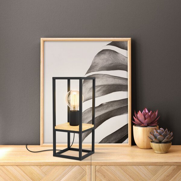 EGLO Libertad lampă de masă, înălțime 35 cm, negru/lemn, oțel, Negru, Camera de zi / sufragerie, Metal, Modern