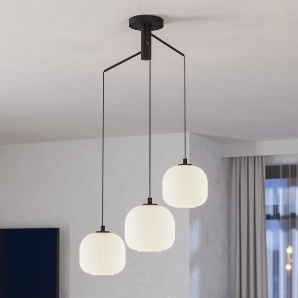 EGLO Suspensie Mantunalle, Ø 62 cm, alb/negru, 3 lumini., reglabil, Alb, Camera de zi / sufragerie, Sticlă, Scandinavă