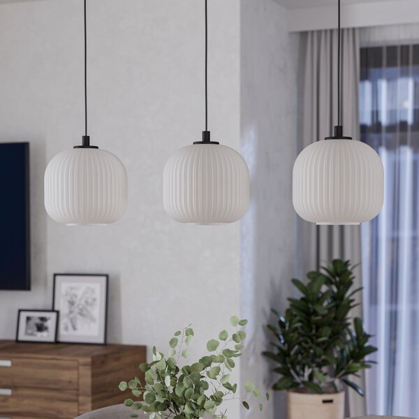 EGLO Suspensie Mantunalle, lungime 120 cm, alb/negru, 3 lumini., reglabil, Alb, Camera de zi / sufragerie, Sticlă, Scandinavă