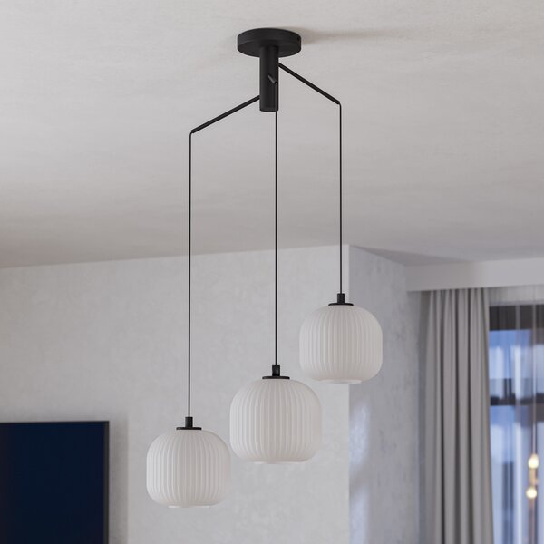 EGLO Suspensie Mantunalle, Ø 62 cm, alb/negru, 3 lumini., reglabil, Alb, Camera de zi / sufragerie, Sticlă, Scandinavă