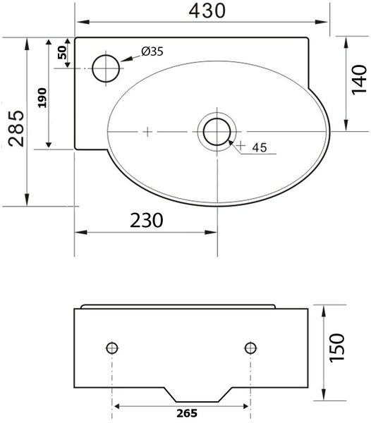 Sapho Small lavoar 43x28.5 cm clasică alb luciu AR498