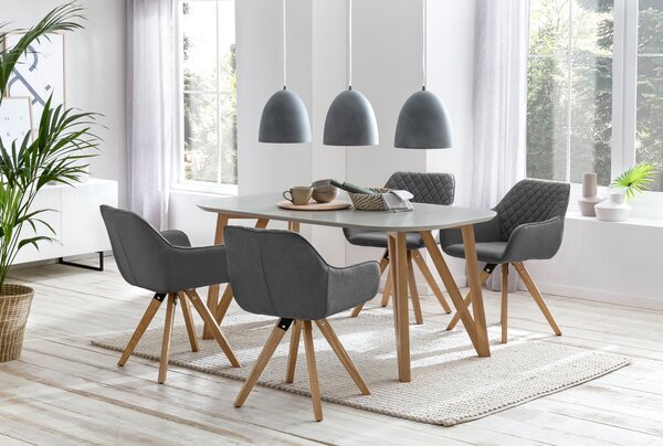 Set masa ovala din lemn cu 4 scaune tapitate 180x90 cm gri
