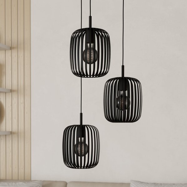EGLO Suspensie Romazzina, Ø 46 cm, negru, 3 lumini, oțel, reglabil, Negru, Camera de zi / sufragerie, Metal, Modern