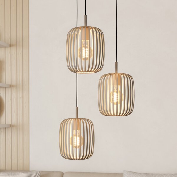 EGLO Lampă suspendată Romazzina, Ø 46 cm, culoare nisip, 3 lumini, oțel, reglabil, Bej, Camera de zi / sufragerie, Metal, Modern