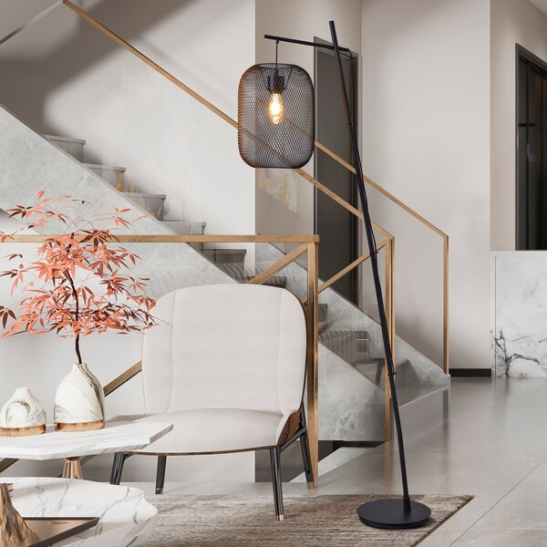 EGLO Lampă de podea Wrington, înălțime 194 cm, negru, oțel, Negru, Camera de zi / sufragerie, Metal, Modern