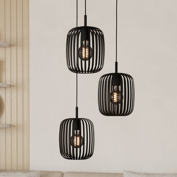 EGLO Suspensie Romazzina, Ø 46 cm, negru, 3 lumini, oțel, reglabil, Negru, Camera de zi / sufragerie, Metal, Modern