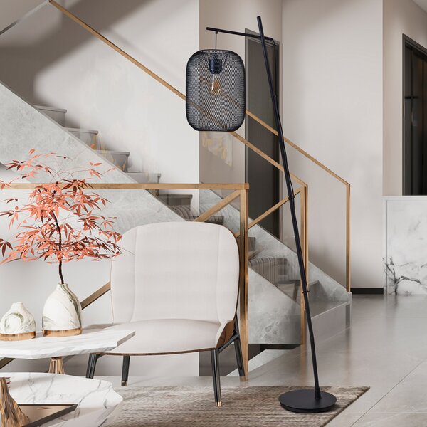 EGLO Lampă de podea Wrington, înălțime 194 cm, negru, oțel, Negru, Camera de zi / sufragerie, Metal, Modern