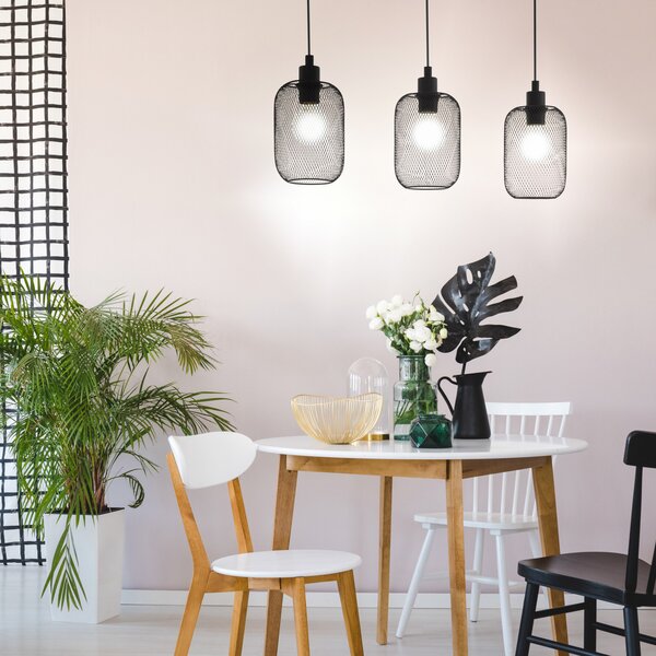 EGLO Wrington lampă suspendată, lungime 74 cm, negru, 3 lumini, oțel, reglabil, Negru, Camera de zi / sufragerie, Metal, Modern