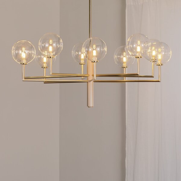 Jupiter Candelabru Feme, auriu, sticlă, 10 becuri, G9, reglabil, Auriu / Alamă, Camera de zi / sufragerie, Sticlă, Modern