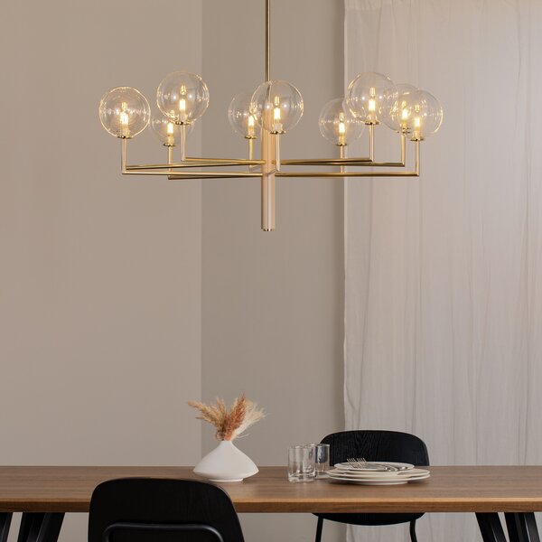 Jupiter Candelabru Feme, auriu, sticlă, 10 becuri, G9, reglabil, Auriu / Alamă, Camera de zi / sufragerie, Sticlă, Modern