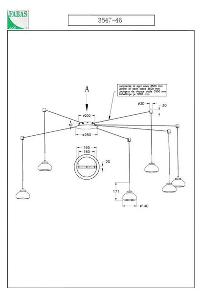 Fabas Luce Arabella LED lampă suspendată, gri fum, 6 lumini, descentralizată, reglabil, Gri, Camera de zi / sufragerie, Sticlă, Modern