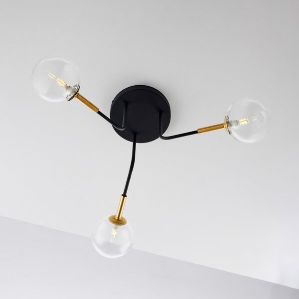 Jupiter Plafonieră Burano, 3 becuri, negru, sticlă, 31 cm înălțime, G9, reglabil, Negru, Camera de zi / sufragerie, Sticlă, Modern