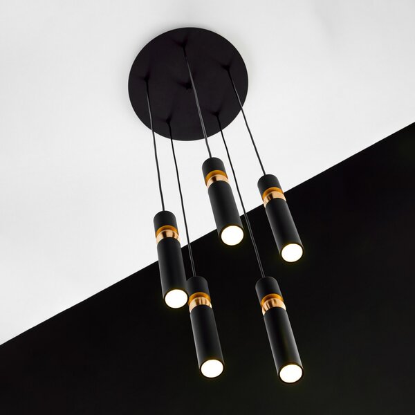 Jupiter Lampă suspendată Alas, 5 becuri, negru, metal, GU10, reglabil, Negru, Camera de zi / sufragerie, Metal, Modern
