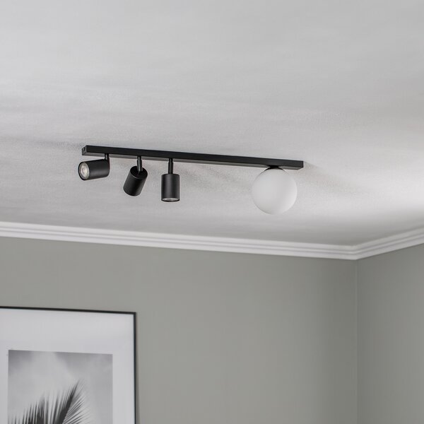 EMIBIG LIGHTING Spot de tavan Baster 4, oțel, 4 becuri, 3 spoturi, sferic, reglabil, Negru, Camera de zi / sufragerie, Metal, Modern