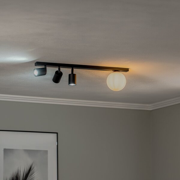 EMIBIG LIGHTING Spot de tavan Baster 4, oțel, 4 becuri, 3 spoturi, sferic, reglabil, Negru, Camera de zi / sufragerie, Metal, Modern