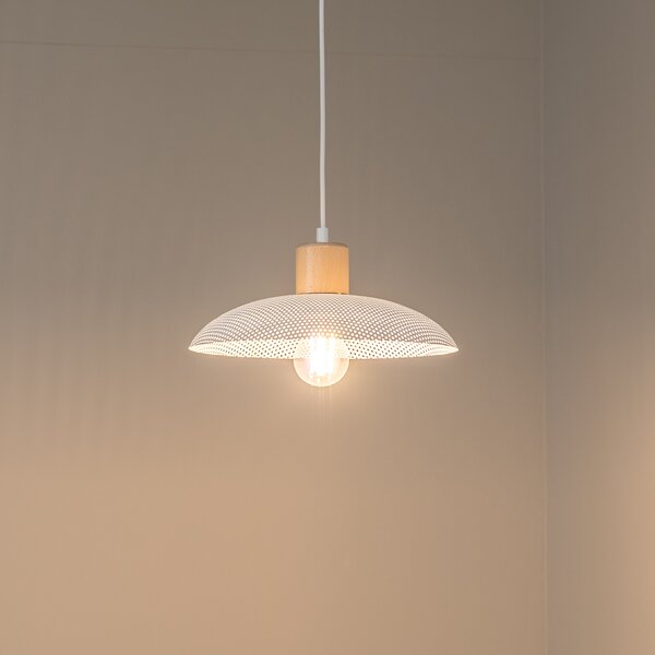 EMIBIG LIGHTING Lampă suspendată Kobe, 1 bec, oțel, lemn, alb, reglabil, Alb, Camera de zi / sufragerie, Metal