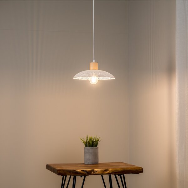 EMIBIG LIGHTING Lampă suspendată Kobe, 1 bec, oțel, lemn, alb, reglabil, Alb, Camera de zi / sufragerie, Metal