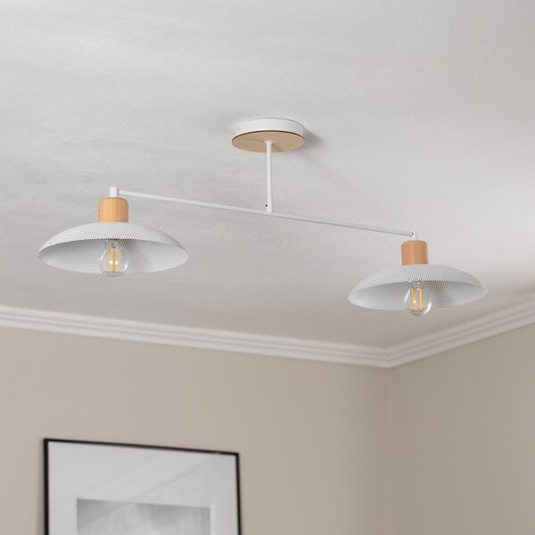 EMIBIG LIGHTING Plafonieră Kobe, 2 becuri, oțel, lemn, alb, reglabil, Alb, Camera de zi / sufragerie, Metal