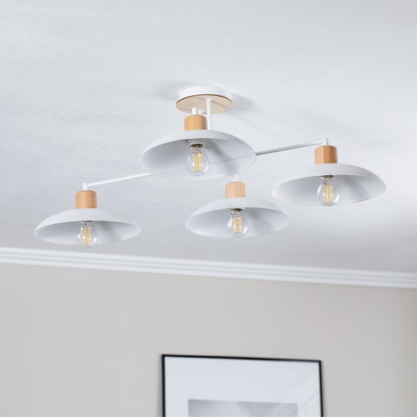 EMIBIG LIGHTING Plafonieră Kobe, 4 becuri, oțel, lemn, alb, reglabil, Alb, Camera de zi / sufragerie, Metal
