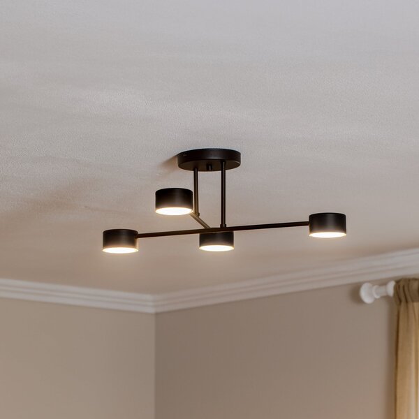EMIBIG LIGHTING Plachetă plafonieră Modus 4, oțel, 4 becuri, GX53, negru, reglabil, Negru, Camera de zi / sufragerie, Metal, Modern