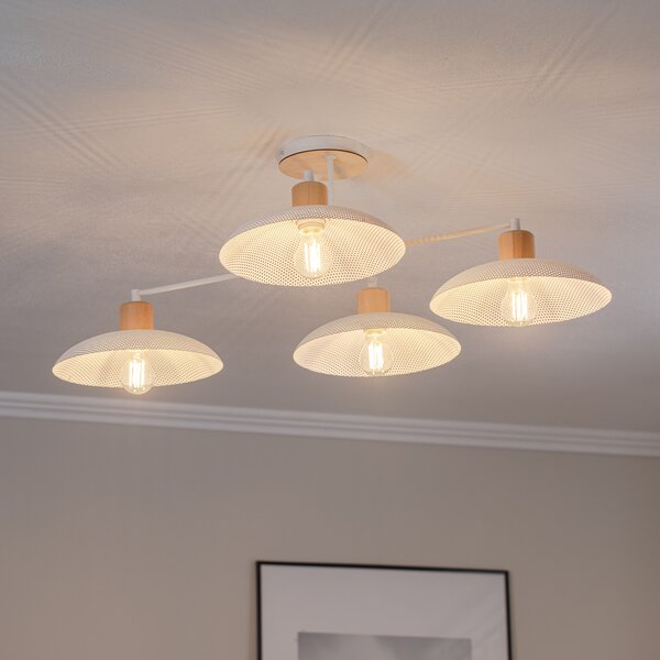 EMIBIG LIGHTING Plafonieră Kobe, 4 becuri, oțel, lemn, alb, reglabil, Alb, Camera de zi / sufragerie, Metal