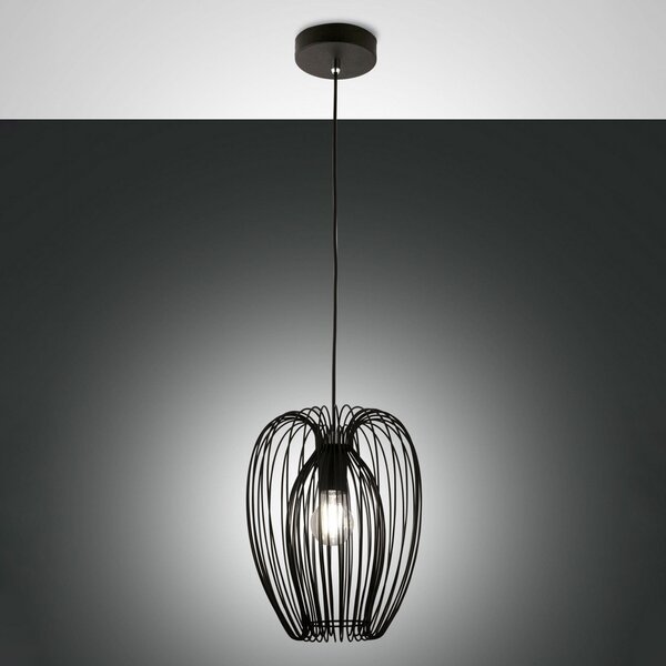 Fabas Luce Lampă suspendată Camp, Ø 25 cm, negru, coș din sârmă, reglabil, Negru, Camera de zi / sufragerie, Metal, Modern