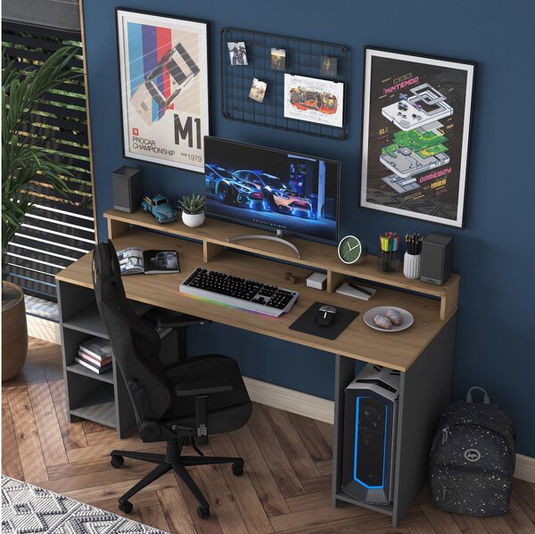 Masă PC Sikine 4 (nuc + antracit). Promo -29%. 1095012