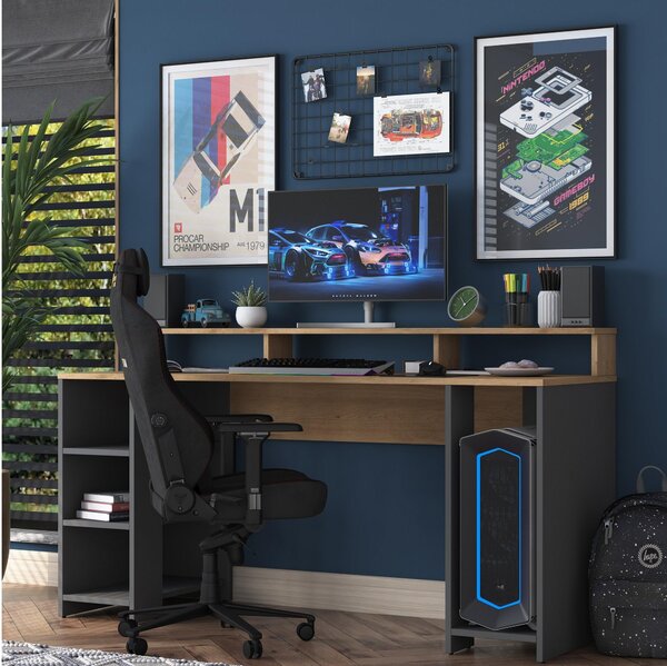 Masă PC Sikine 4 (nuc + antracit). Promo -29%. 1095012