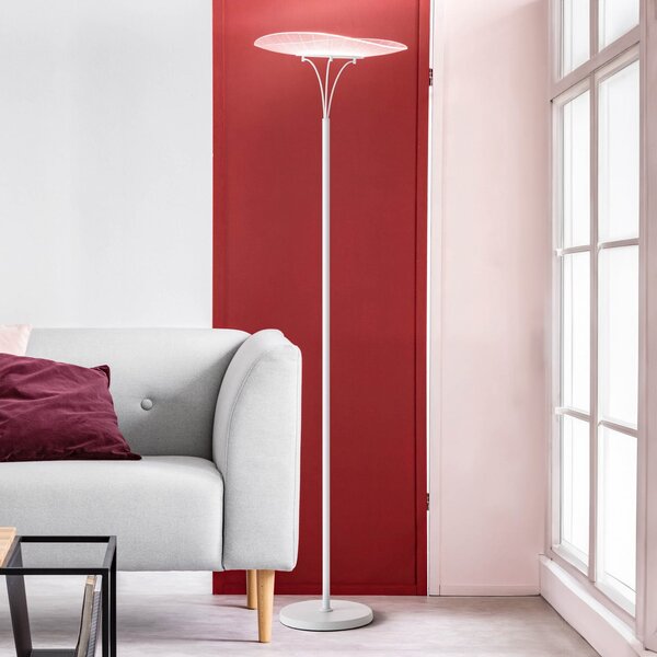 Fabas Luce LED lampă de podea Vela, alb/transparent, 175cm, acrilic, dimmer, reglabil, Alb, Camera de zi / sufragerie, Metal, Modern