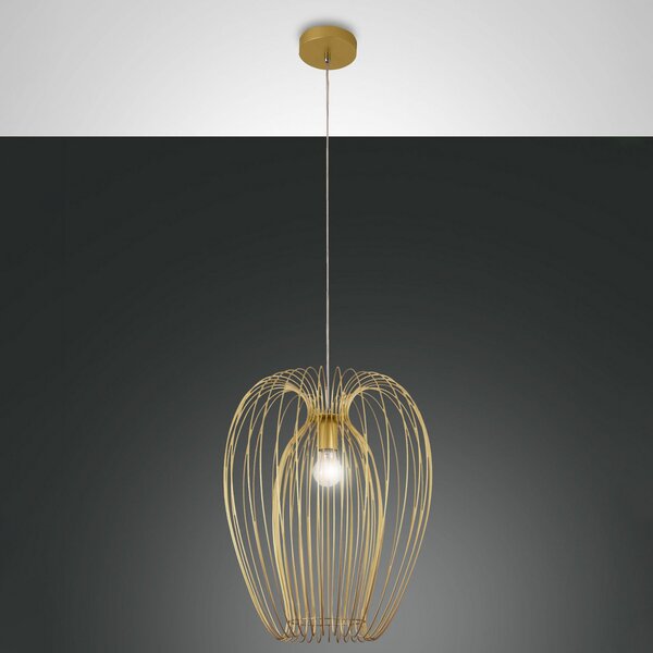 Fabas Luce Lampă suspendată Camp, Ø 40 cm, aurie, coș din sârmă, reglabil, Auriu / Alamă, Camera de zi / sufragerie, Metal, Modern