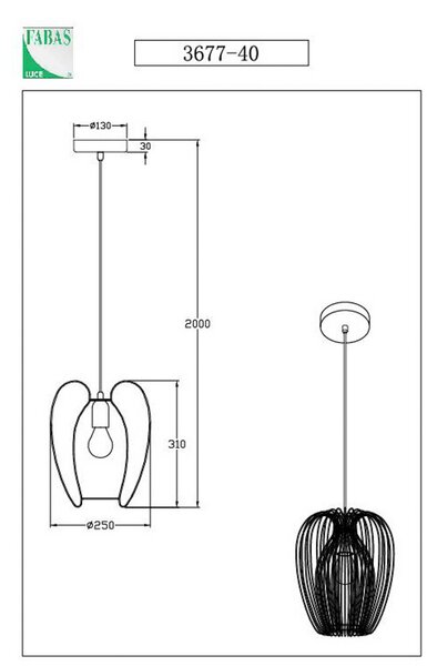Fabas Luce Lampă suspendată Camp, Ø 25 cm, negru, coș din sârmă, reglabil, Negru, Camera de zi / sufragerie, Metal, Modern