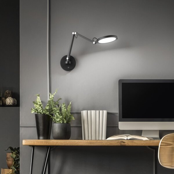 Fabas Luce Regina LED lampă de perete, negru, CCT, cu funcție reglare, reglabilă, reglabil, Negru, dormitor, Metal, Modern