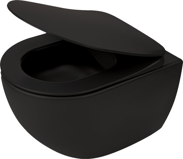 Deante Peonia vas wc cu capac soft-close agăţat fără margine negru mat CDEDNZPW