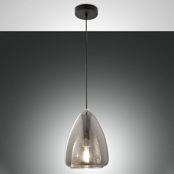 Fabas Luce Britton lampă suspendată, 1-lumină, gri-transparent, sticlă, reglabil, Transparent, Camera de zi / sufragerie, Sticlă, Modern
