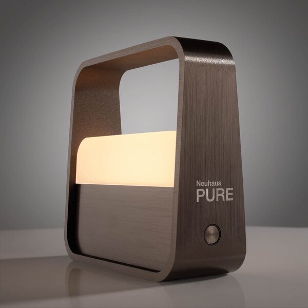 PURE Lampă de masă cu baterie LED Go, maro metalic închis, aluminiu, reglabil, Maro / Rugină, Camera de zi / sufragerie, Aluminiu, Modern