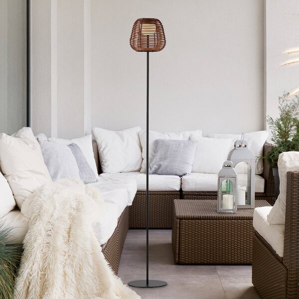 JUST LIGHT. GmbH Askia LED lampă de podea reîncărcabilă, rattan, IP54, touchdim, reglabil, Lemn, Camera de zi / sufragerie, Lemn, Modern