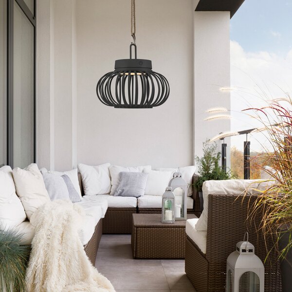 JUST LIGHT. GmbH Akuba LED lampă de masă reîncărcabilă negru 22 cm bambus, reglabil, Negru, Camera de zi / sufragerie, Bamboo, Modern