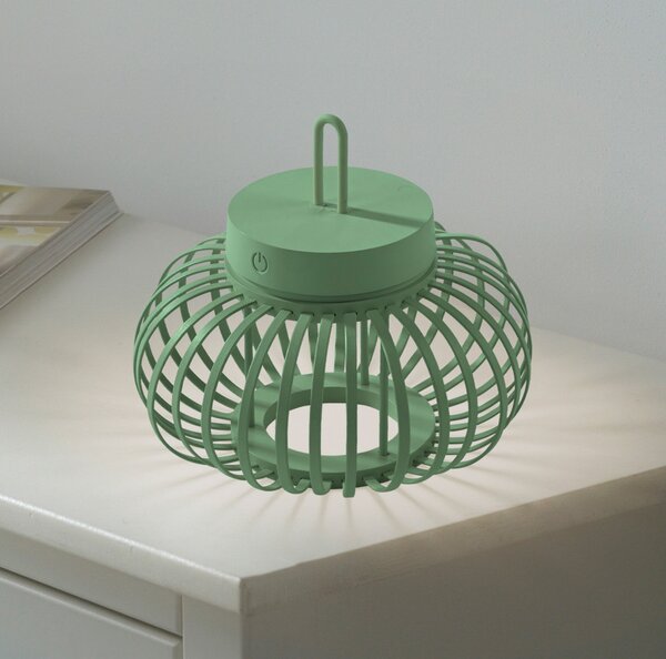 JUST LIGHT. GmbH Lampă de masă Akuba LED reîncărcabilă, verde, 22 cm, bambus, reglabil, Verde, Camera de zi / sufragerie, Bamboo, Modern