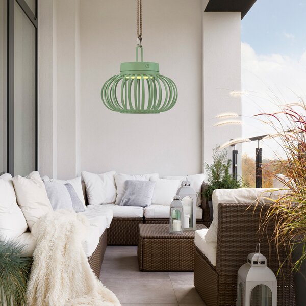 JUST LIGHT. GmbH Lampă de masă Akuba LED reîncărcabilă, verde, 22 cm, bambus, reglabil, Verde, Camera de zi / sufragerie, Bamboo, Modern