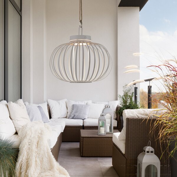 JUST LIGHT. GmbH Lampă de masă reîncărcabilă cu LED Akuba gri-bej 33cm bambus, reglabil, Gri, Camera de zi / sufragerie, Bamboo, Modern
